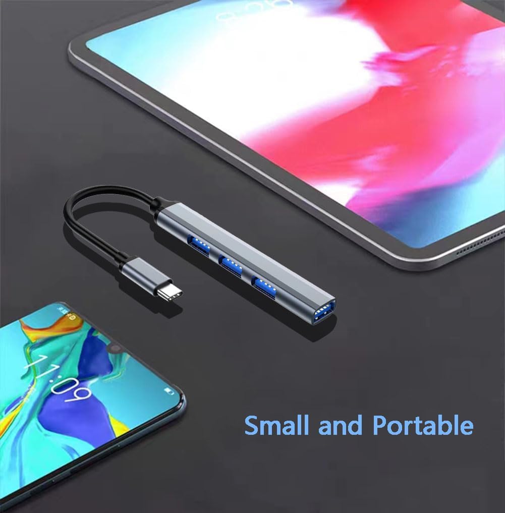 USB C 3.0 Hub, 4Port USB Hub Splitter Expander 5Gbps, for Laptop, PC, Flash Drive, HDD, Console, Printer, Camera, Keyborad, Mouse