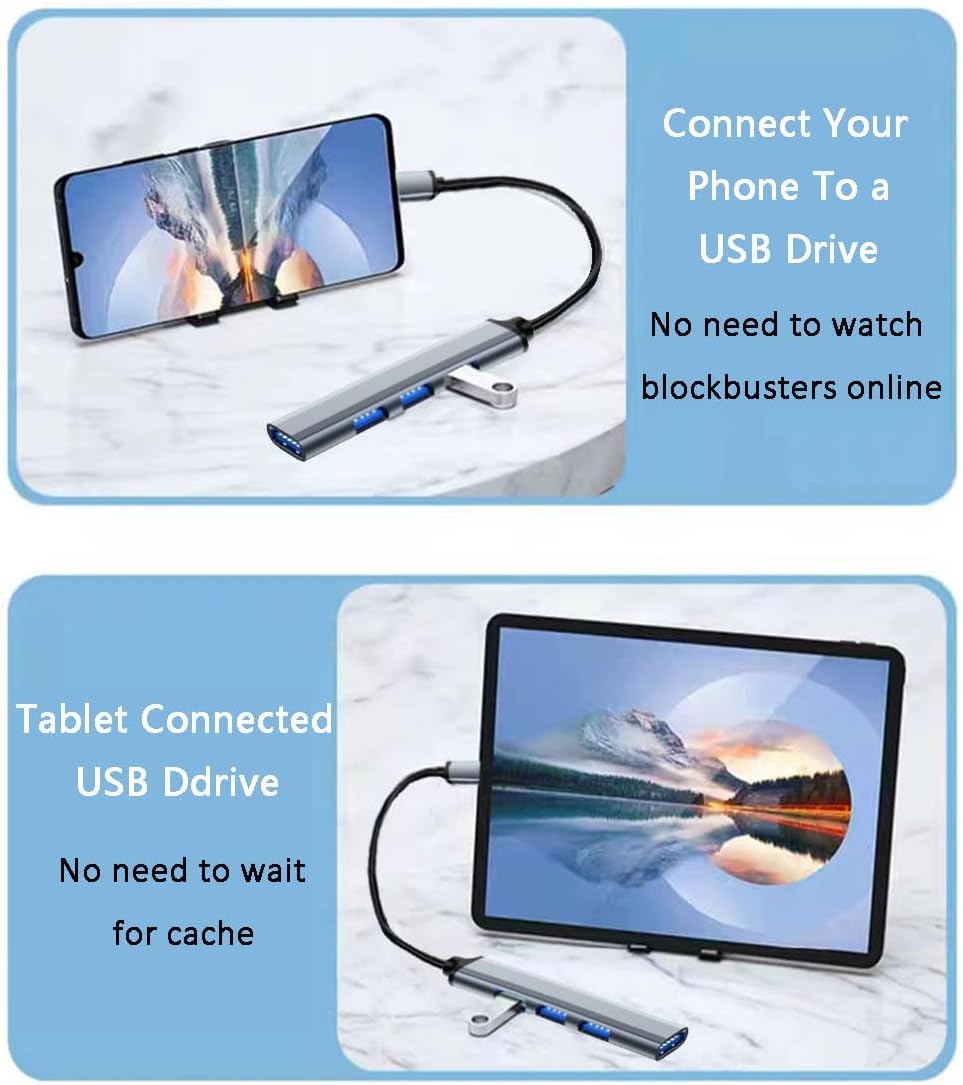 USB C 3.0 Hub, 4Port USB Hub Splitter Expander 5Gbps, for Laptop, PC, Flash Drive, HDD, Console, Printer, Camera, Keyborad, Mouse