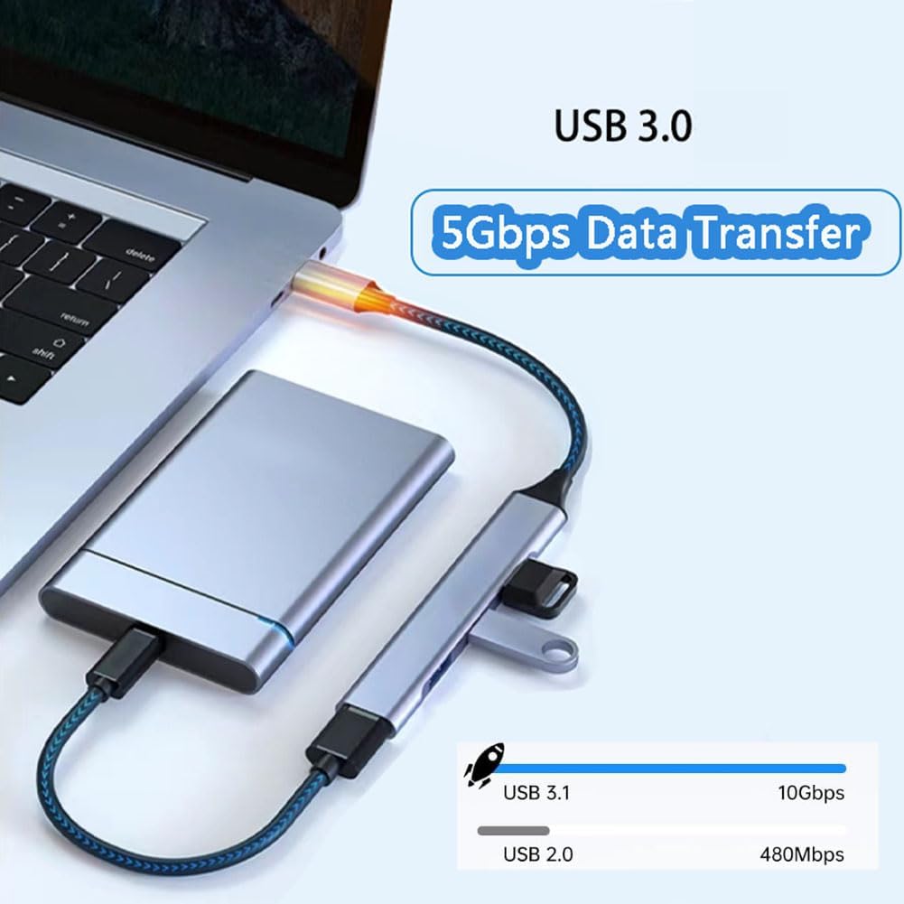 USB C 3.0 Hub, 4Port USB Hub Splitter Expander 5Gbps, for Laptop, PC, Flash Drive, HDD, Console, Printer, Camera, Keyborad, Mouse