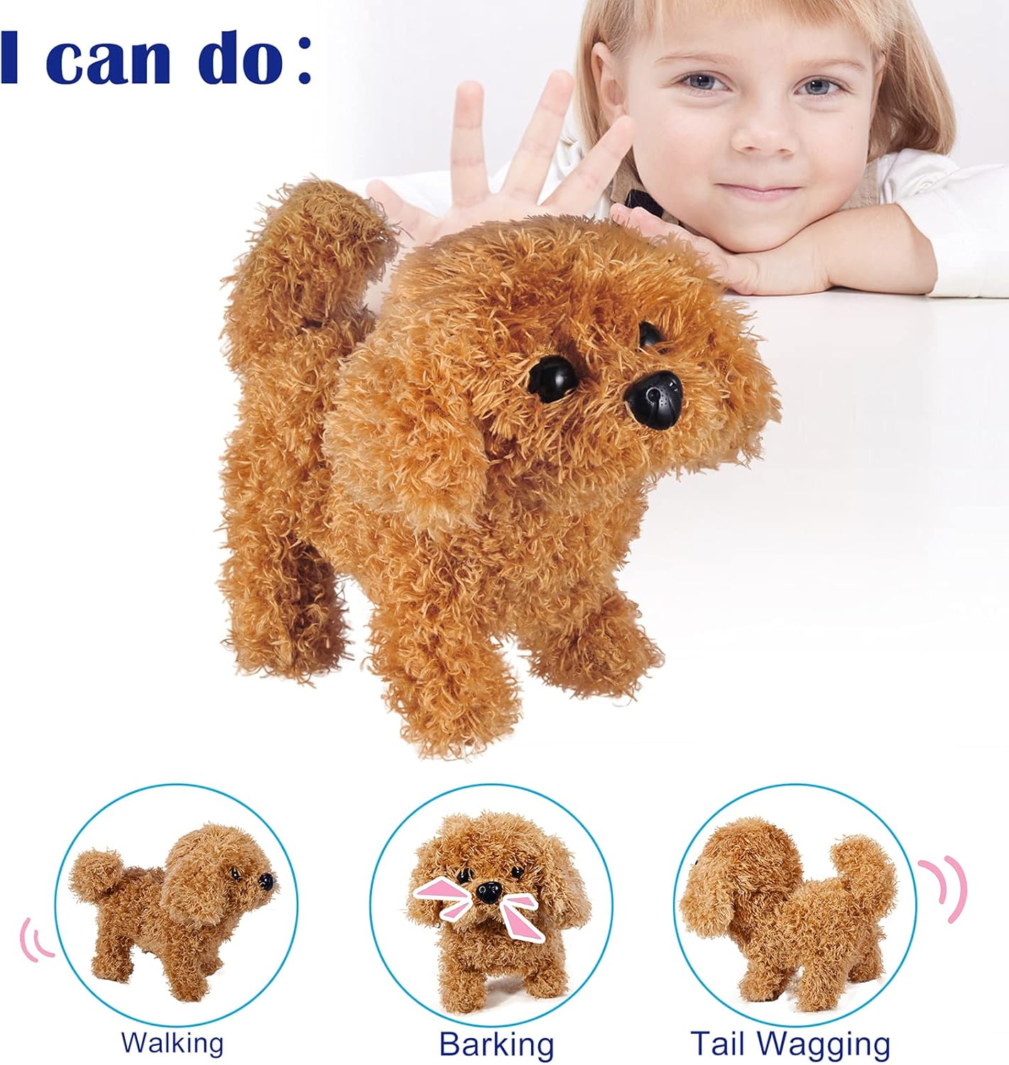WorWoder Plush Teddy Toy Puppy Electronic Interactive Pet Dog - Walking, Barking, Tail Wagging, Stretching Companion Animal for Kids Children (Teddy Dog)