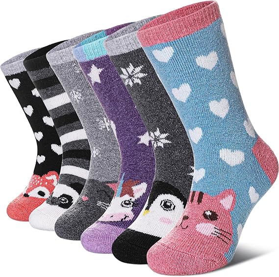 DYW Kids Merino Wool Hiking Socks Toddlers Boys Girls Winter Warm Thick Thermal Soft Cozy Crew Boot Socks 6 Pairs