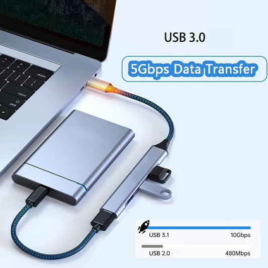 USB C 3.0 Hub, 4Port USB Hub Splitter Expander 5Gbps, for Laptop, PC, Flash Drive, HDD, Console, Printer, Camera, Keyborad, Mouse