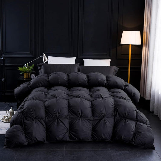 Three Geese Pinch Pleat Waterfowl Feathers and Down Comforter King Size Duvet Insert,750+ Fill Power,1200TC 100% Cotton, Premium All Seasons BlackGrey Comforter with 8 Tabs